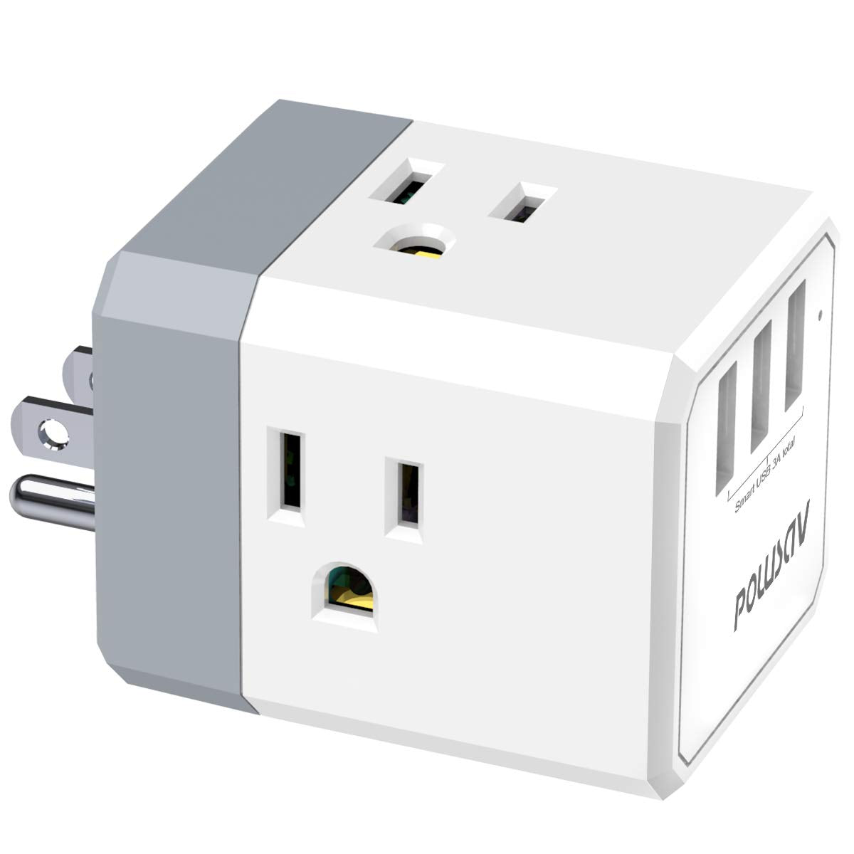 Multi Plug Outlet, Outlet Expanders, Powsav Usb Wall Charger With 3 Usb Ports(Smart 3.0A Total) And 3-Outlet Extender With 3 Way
