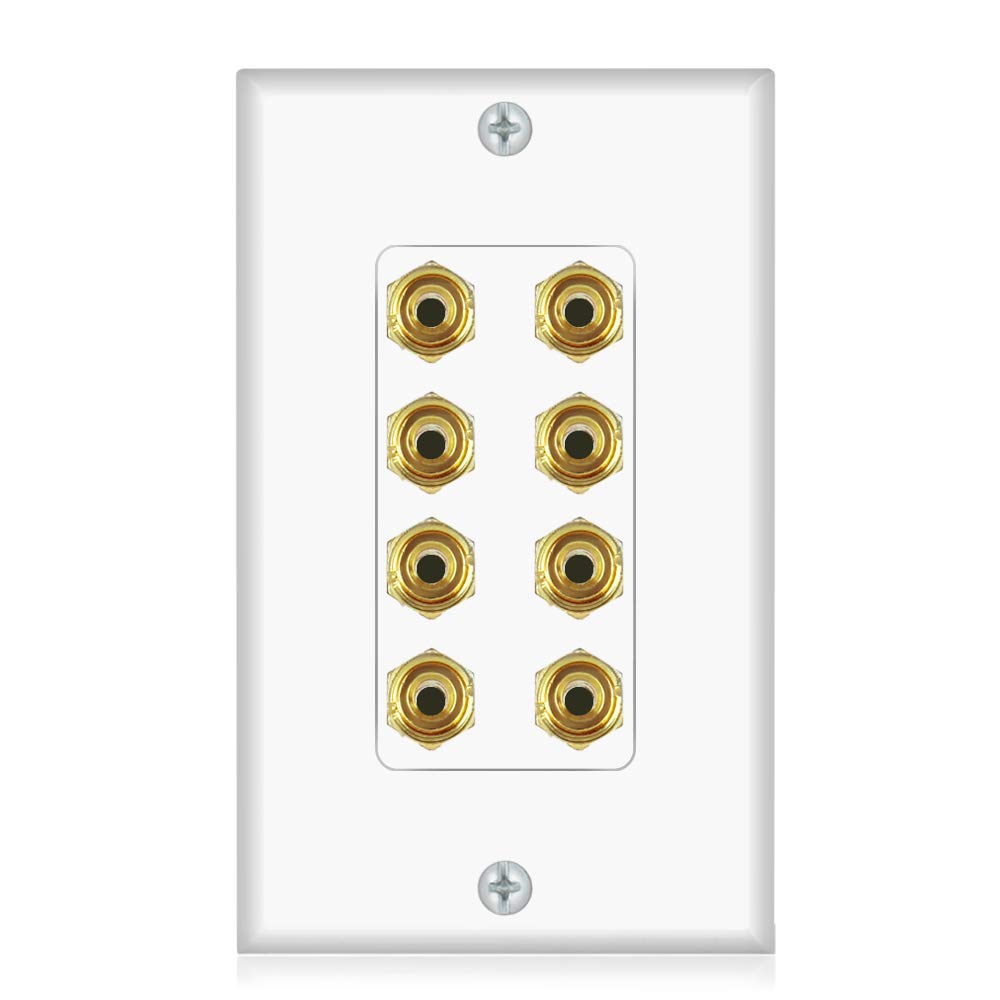 Banana Binding Post Two Piece Coupler Inset Wall Plate For 4 Speakers Standard Single Gang White