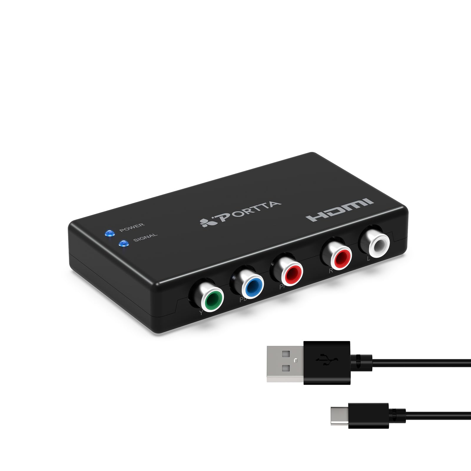 Portta Component to HDMI Converter, 5 RCA YPbPr to HDMI Video Converter, RGB to HDMI Adapter, Compatible with PS2, PS3, Wii, DVD