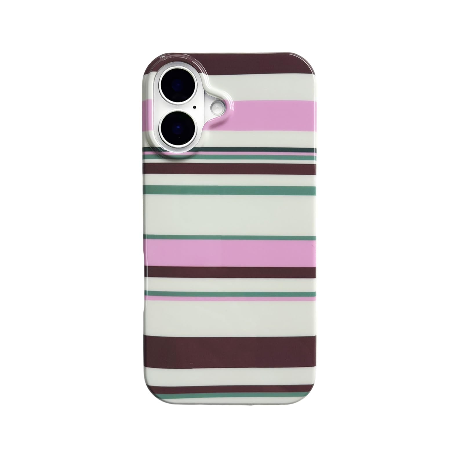 Reezaddin Colorful Horizontal Striped Phone Case for iPhone 16,Cute Aesthetic Y2K Retro Minimalist Pink Brown Green Stripes Slim