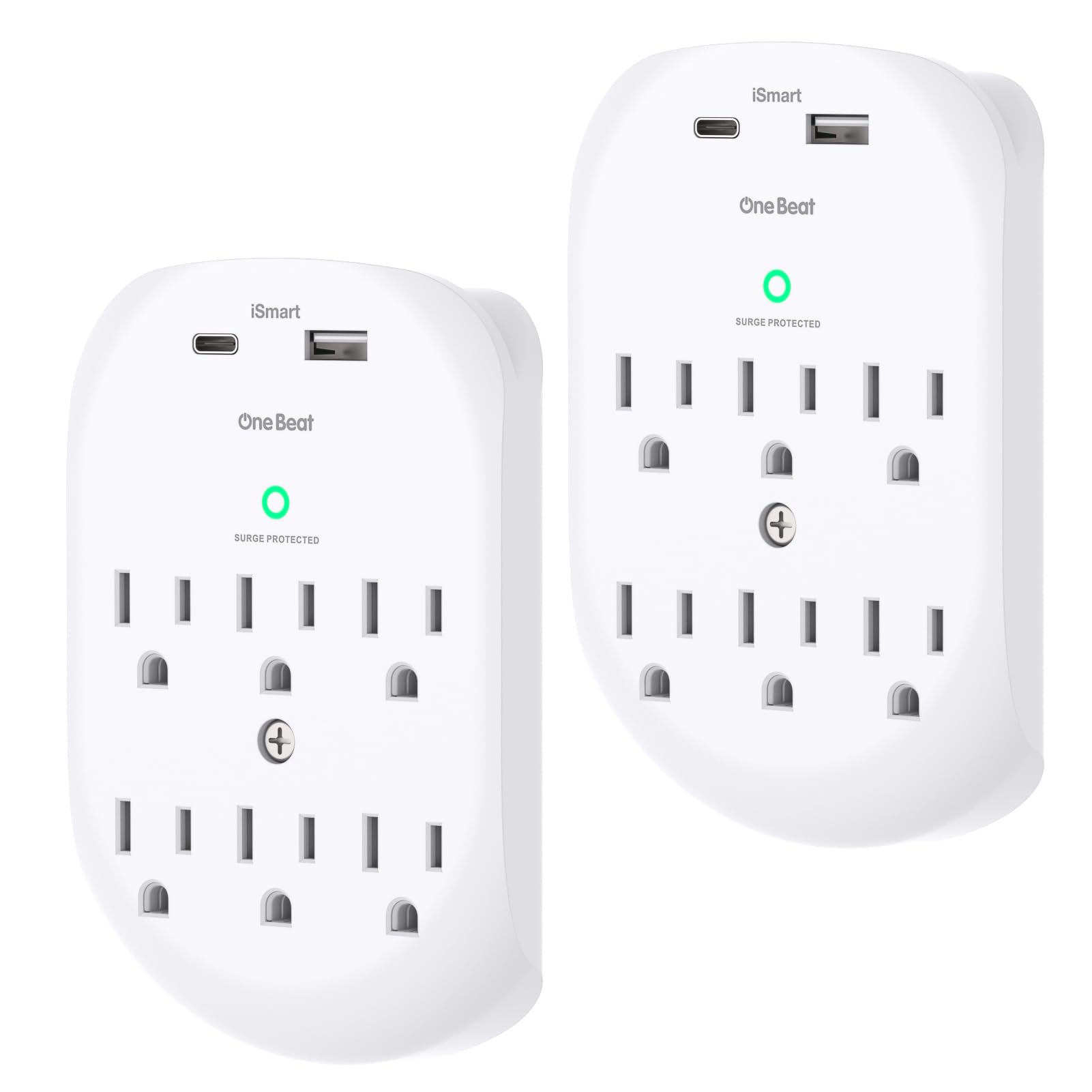 2 Pack Surge Protector Outlet, Multi Plug Outlet Adapter With 6 Wall Outlets 2 Usb Wall Charger (1 Usb C Port), Wall Outlet Exte
