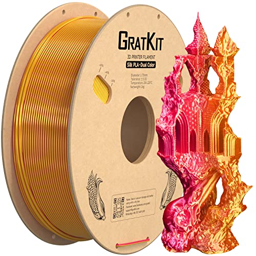 Gratkit Silk Dual Color Pla Filament, Coextrusion Pla Filament 1.75Mm,  0.03Mm, 1Kg/Roll, Silk Pla Red & Gold