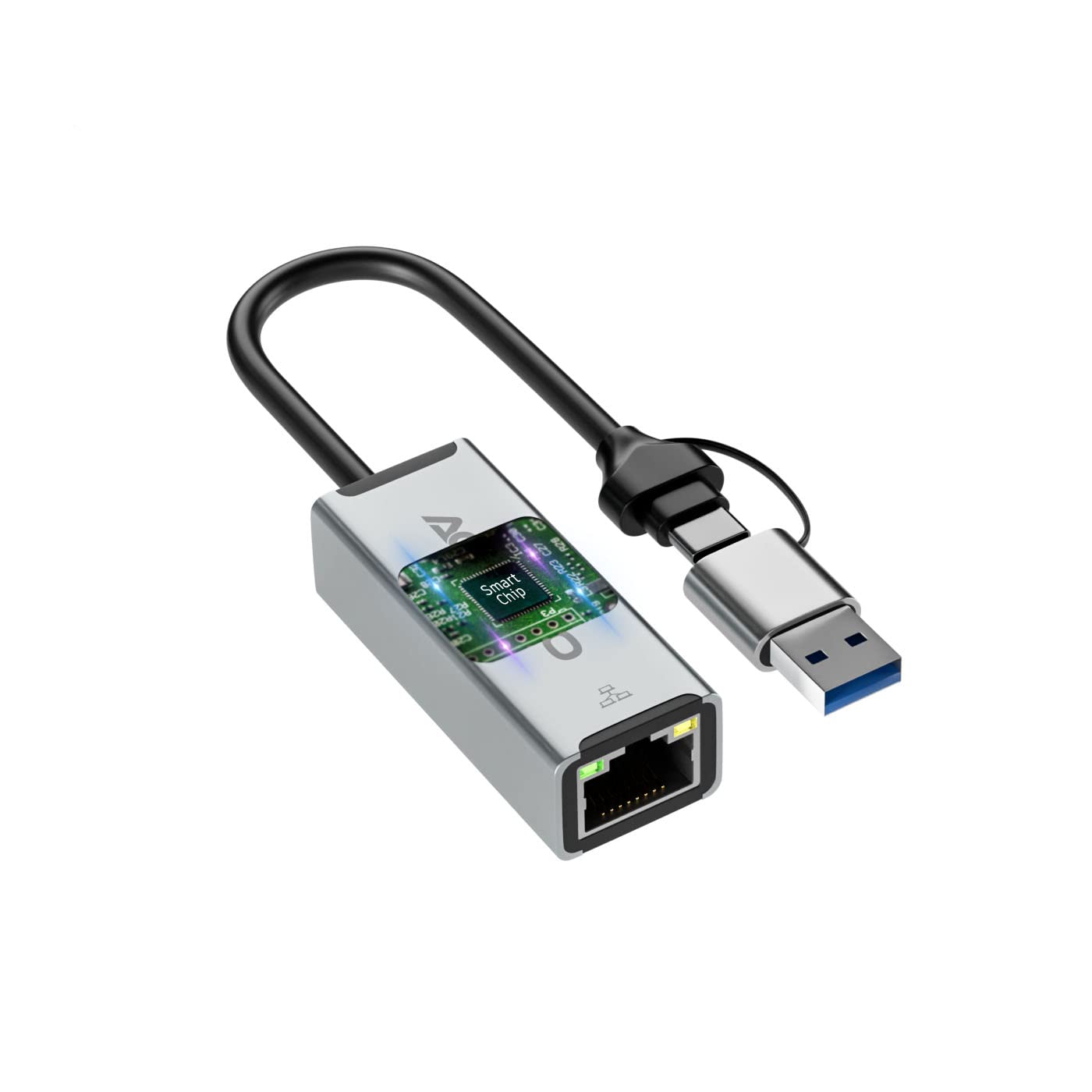 Achoro Lan To Usb Ports   Built In Usb A & Usb C To Usb Port Ethernet Port Adapter   Multiple Usb Port For Pc, Mac   Aluminium A