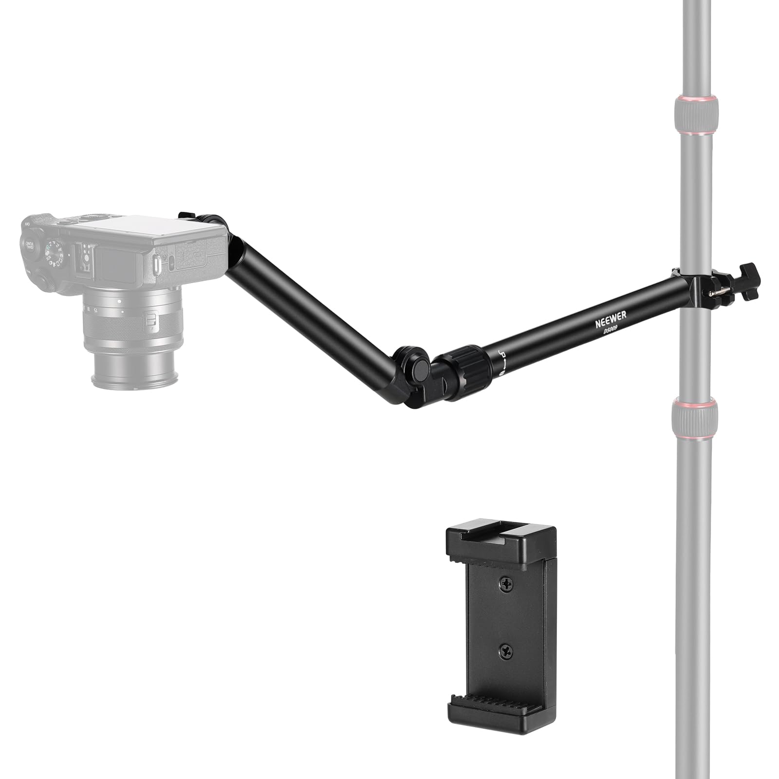 Neewer Overhead Camera Mount Arm With Phone Clip, 22''/56Cm 180&360 2 Section Flexible Holding Arm For Desk Stand, Fits 0.87'' 1