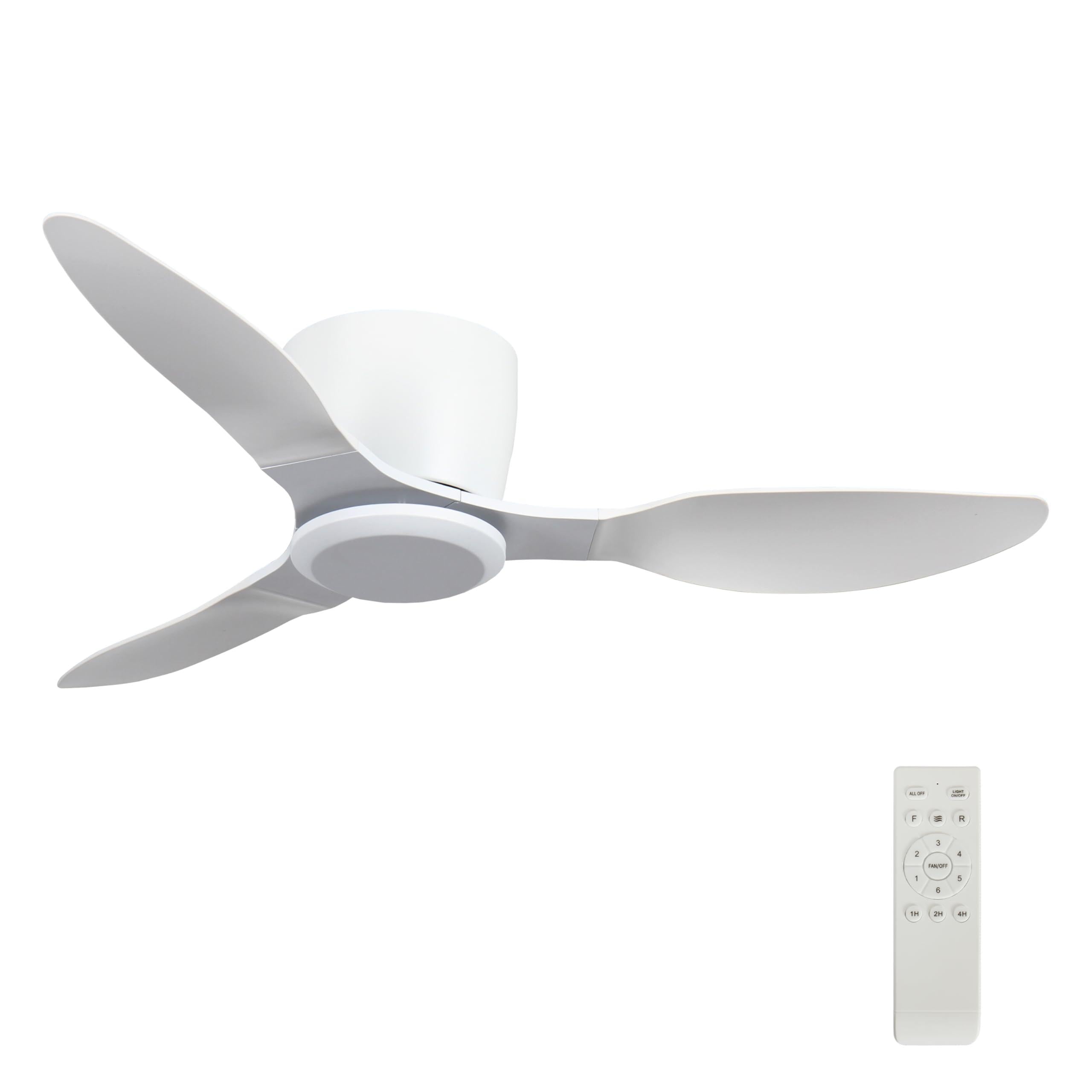 Wanze of ocean 42 Inch Ceiling Fan No Light, Flush Mount White Ceiling Fan with Remote, 6 Wind Speeds, Reversible DC Motor, Low 