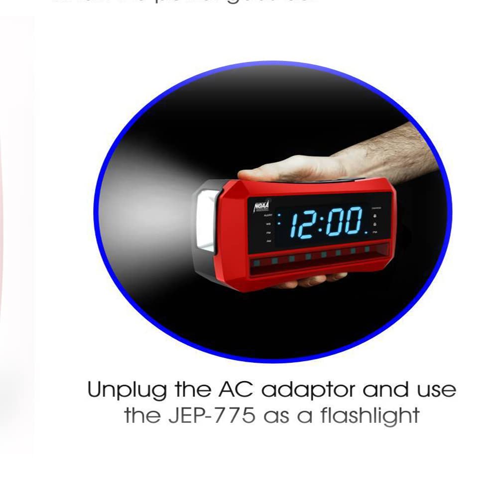 Jensen Digital Am/Fm Weather Band Alarm Clock Radio With Noaa Weather Alert, Emergency Light And Built In Flashlight