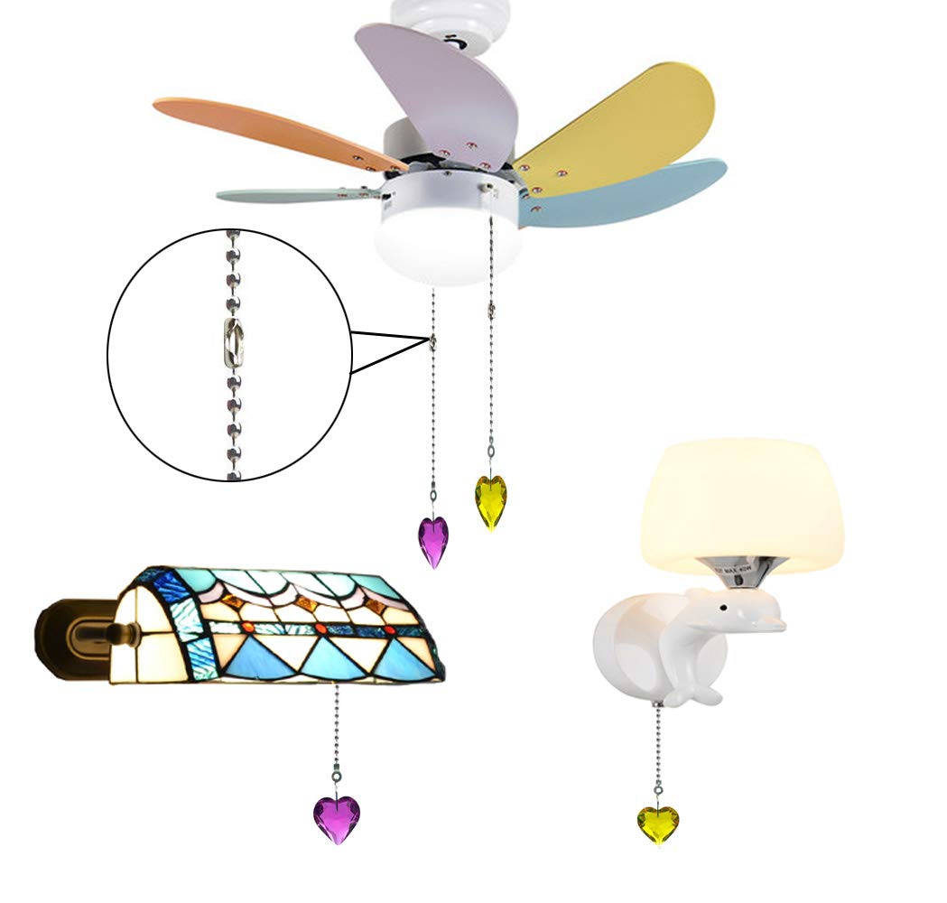 Hyamass 2Pcs Crystal Heart Prisms Pendant Ceiling Fan Pull Chain Extender With Ball Chain Connector (Golden Yellow+Purple)
