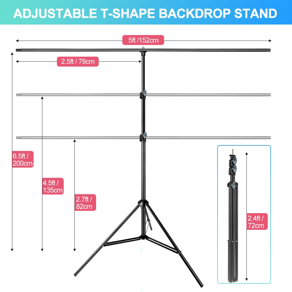 Jebutu 5X6.5Ft White Screen Backdrop With Stand Kit, White Screen With T Shape Background Support Stand, Portable White Screen S