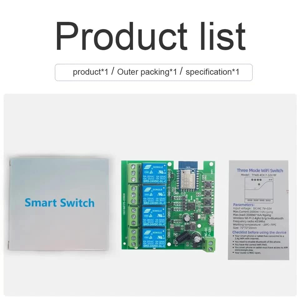 Yitouniu 4 Channel Tuya Smart Life Wifi Momentary Inching Relay Self Locking Switch Module,Dc/Ac 7 32V/Usb 5V Wifi Rf Bluetooth