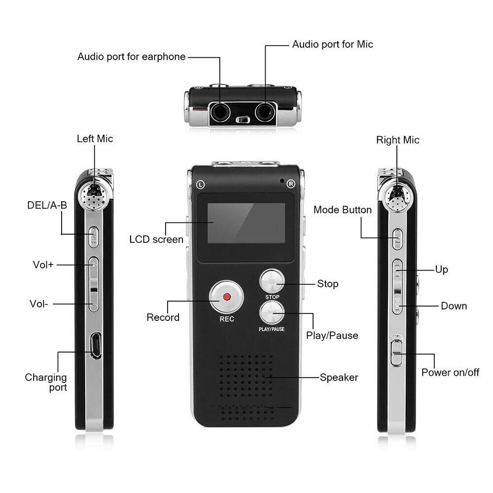 Paranormal Ghost Hunting Equipment Digital Evp Voice Activated Recorder Usb Us 8Gb (Black)