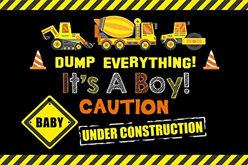 Dorcev 7X5Ft Construction Site Theme Photography Backdrop Yellow Black Warning Line Dump Truck Boy Baby Shower Party Background