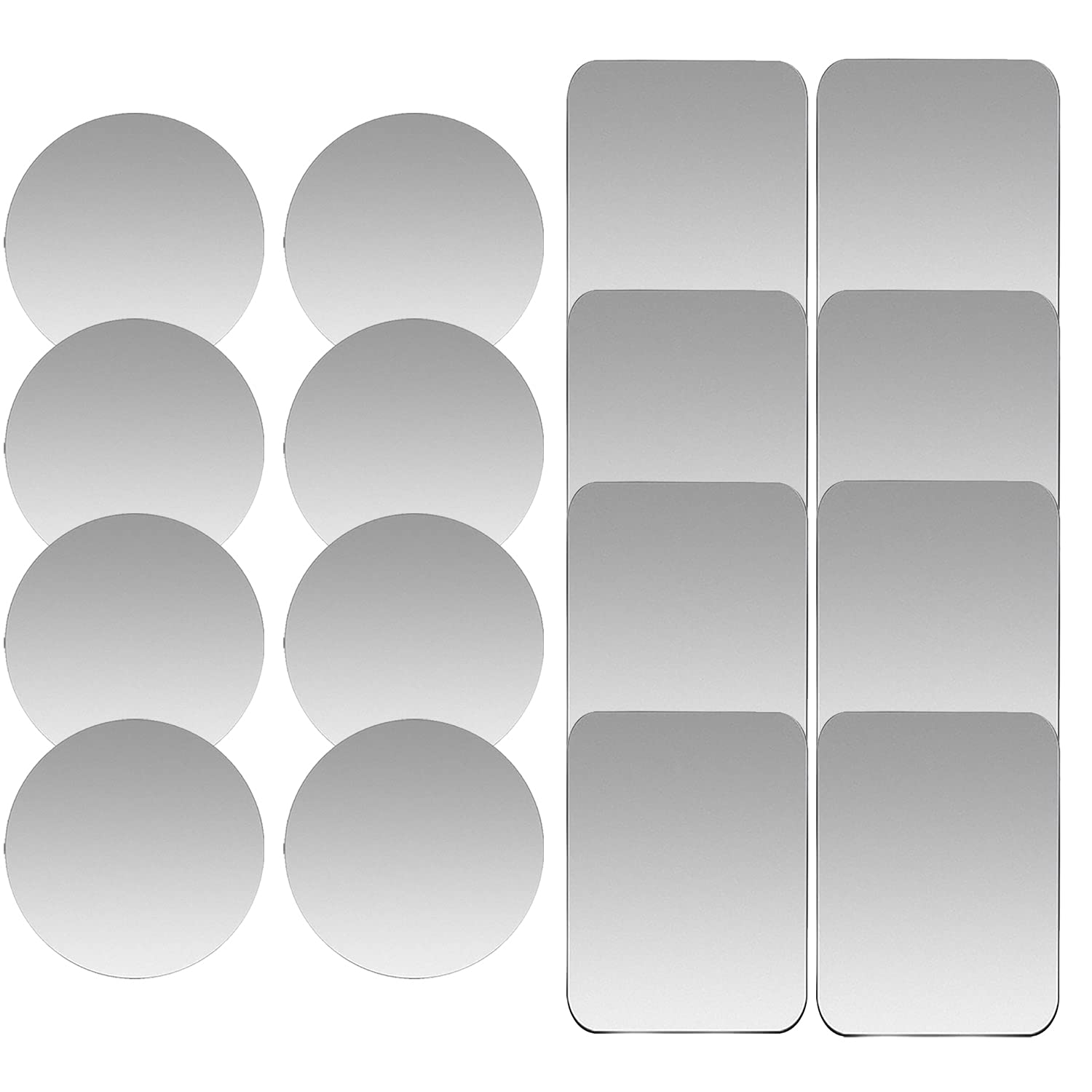 Replacement Metal Plates Set 16 Pack for Magnetic Car Phone Holders, Wall, Air Vent Mounts, Cases, Magnets. Kit of 8 Silver Roun