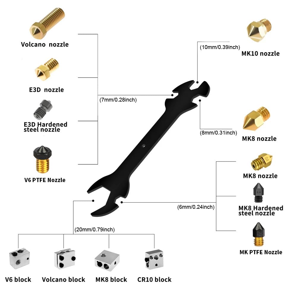 Thtrht 2 Pack 3D Printer Wrench Set 5In1 Stay 6Mm To 20Mm Nozzle Wrenches Spanner Steel Flat Ratchet For E3D Mk8 Mk10 V6 Volcano