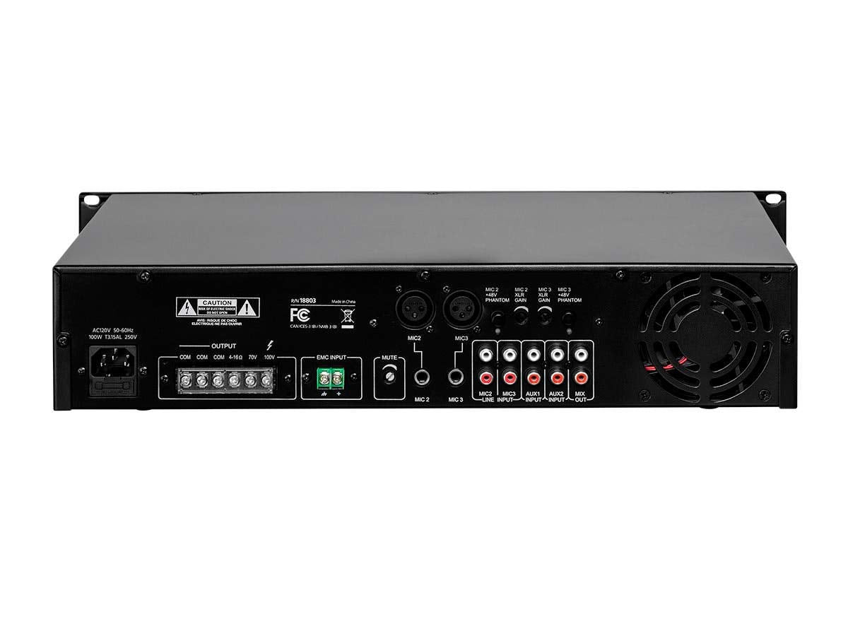 Monoprice Commercial Audio 60W 5Ch 100/70V Mixer Amp With Microphone Priority (No Logo)