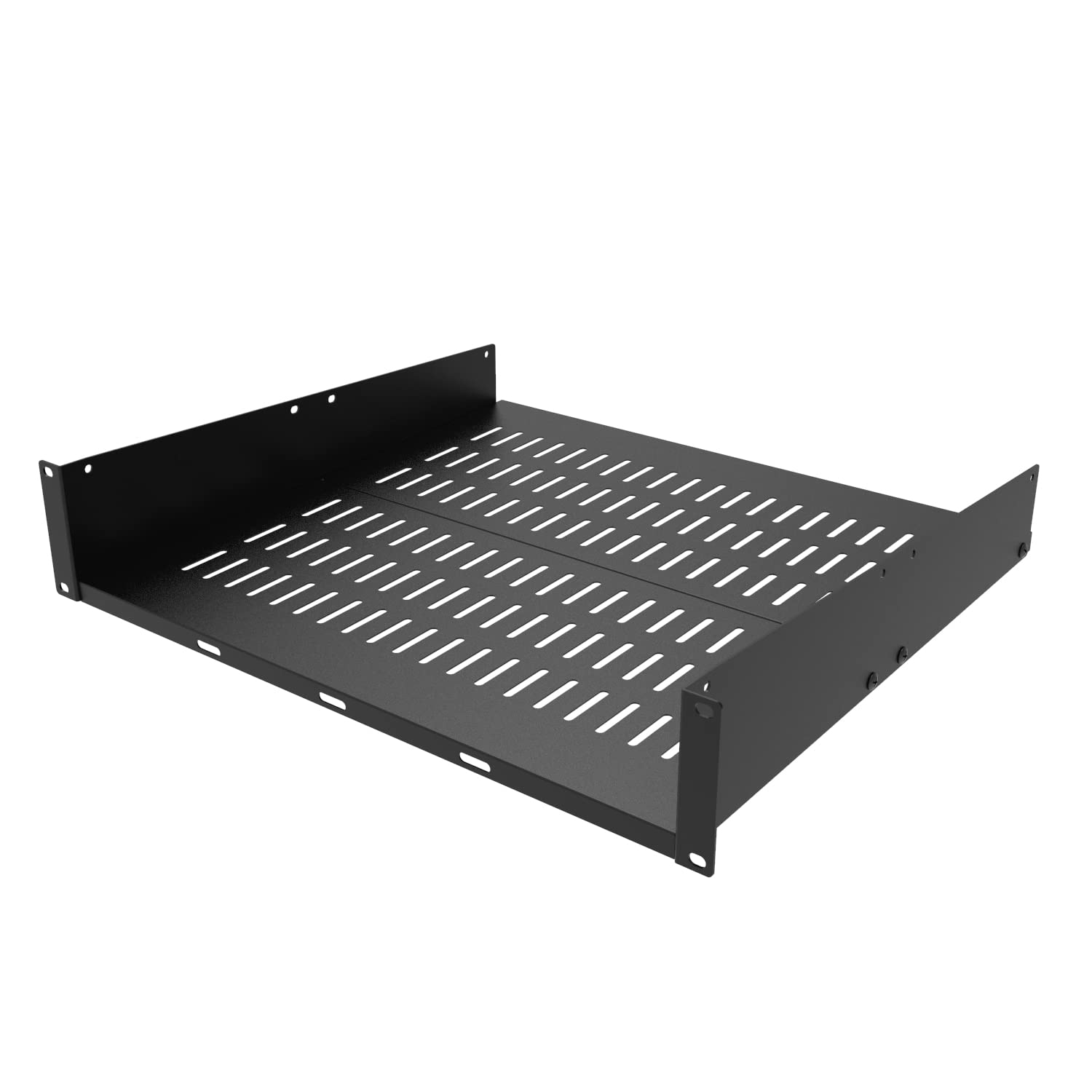 Jingchengmei 2U 19 Inch Universal Vented Rack Mount Cantilever Server Rack Shelf 16 Inch Deep  Disassembled Black (2U16Ind)