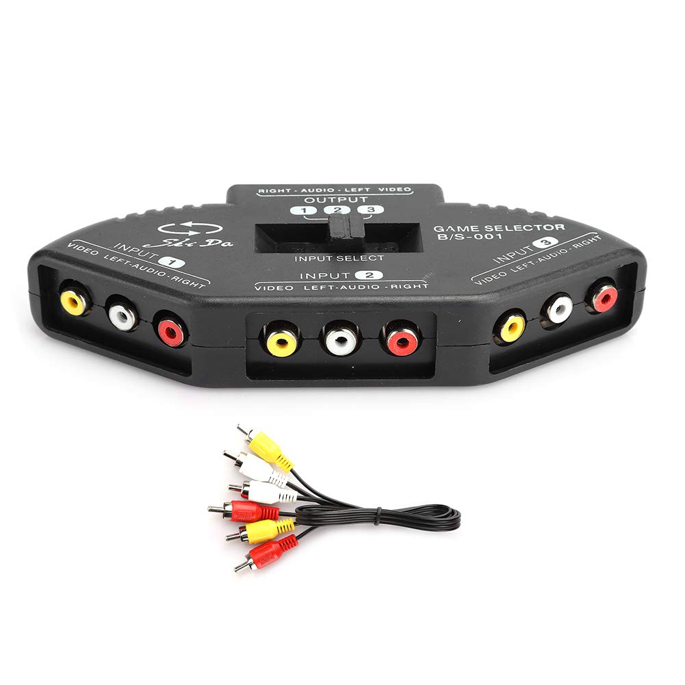 Rca Splitter Audio 3 In 1 Out Audio Video Rca Splitter Black Switch Selector With Av Cable For Dvd Vcd Vcr(Black)