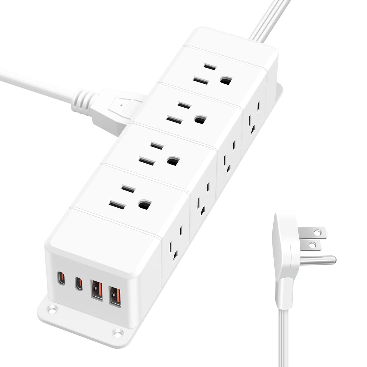 45W Usb C Fast Charging Under Desk Power Strip,12 Outlet Mountable Power Strip With 4 Usb,1200J Surge Protection,6Ft Flat Extens