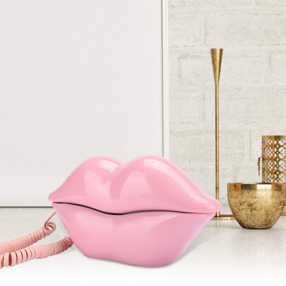 Romack Home Landline Telephone, Stable Connection Creative Telephone European Style Fashionable Desktop With Pink Lips Shape, Co