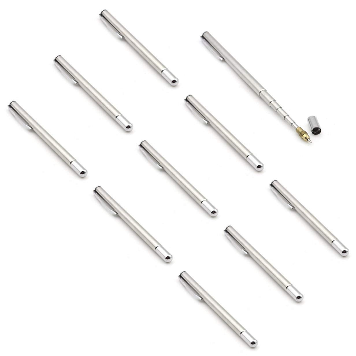SWTOOL 10PCS Stainless Steel Pen Size with Clip - Hand Pointer Extendable Telescopic Retractable Ballpoint Pen Pointer Handheld 