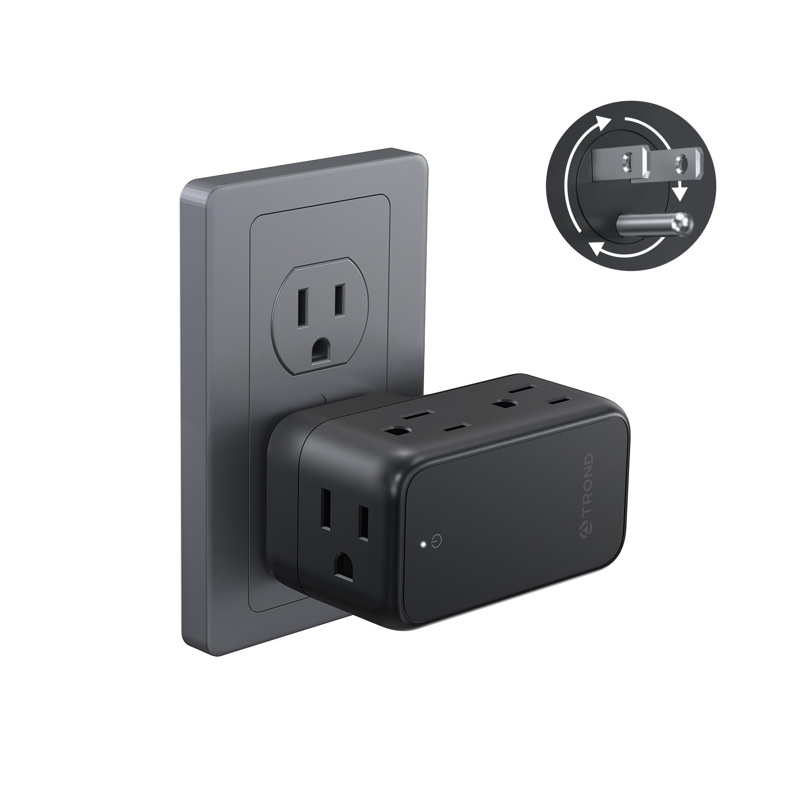 Trond Outlet Adapter With 360 Rotating Plug, 6 Ac Outlet Extender, Turn One Into Multiple Sideways Plug Splitter, Black Wall Pow