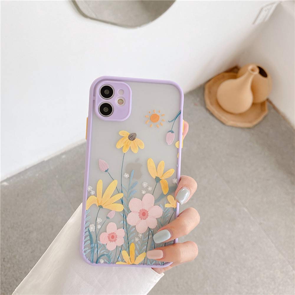 Ownest Compatible For Iphone 12 Mini Case 5.4 Inch For Clear Flowers Pattern Frosted Pc Back 3D Floral Girls Woman And Soft Tpu