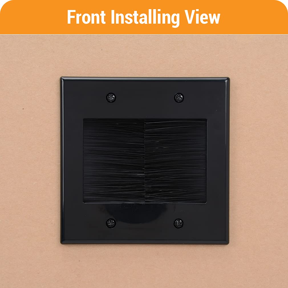 Kebulldola 2 Gang Wall Plate, Black Brush Wall Plate With Built In Low Voltage Mounting Bracket For Cables Pass Through In Wall