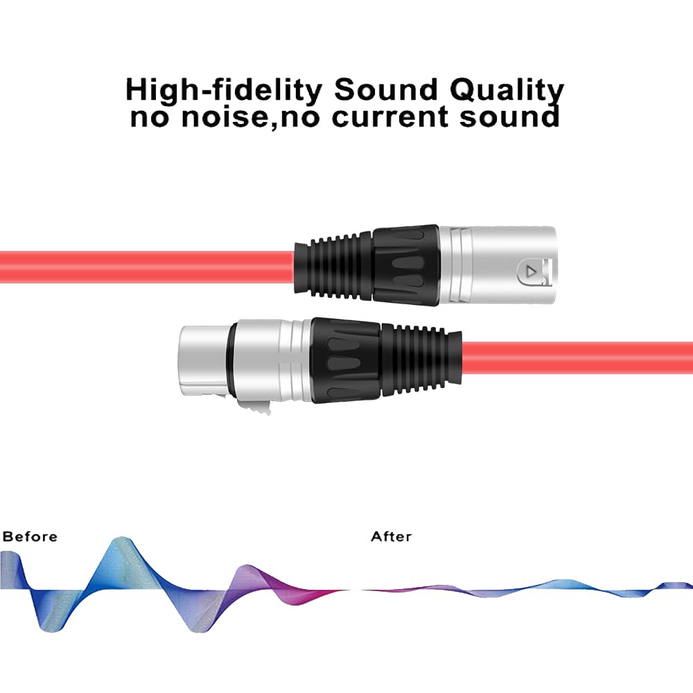 Dremake 3Pin Xlr Male To Xlr Female Microphone Cable Professional For Recording, Mixing, And Lighting Equipments   16.5 Foot/Red