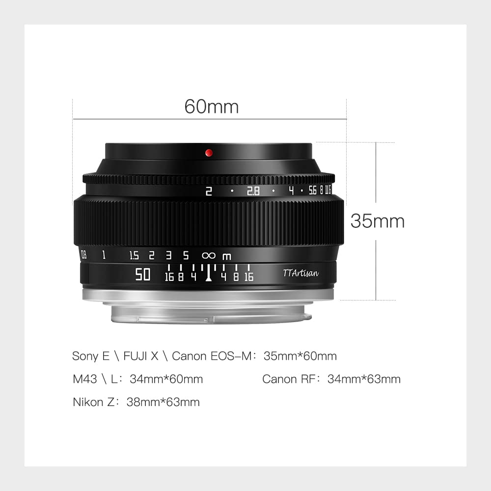 Ttartisan 50Mm F2 Full Frame Manual Focus Camera Lens For E Mount A7 A7Ii A7Iii A7R A7Rii A7Riii(A7Rm3) A7Riv(A7Rm4) A7Rv A7S A7Sii(A7Sm2) A7Siii(A7Sm3) A7C A9 A1 A5100 A6000 A6100 A6300 A6700