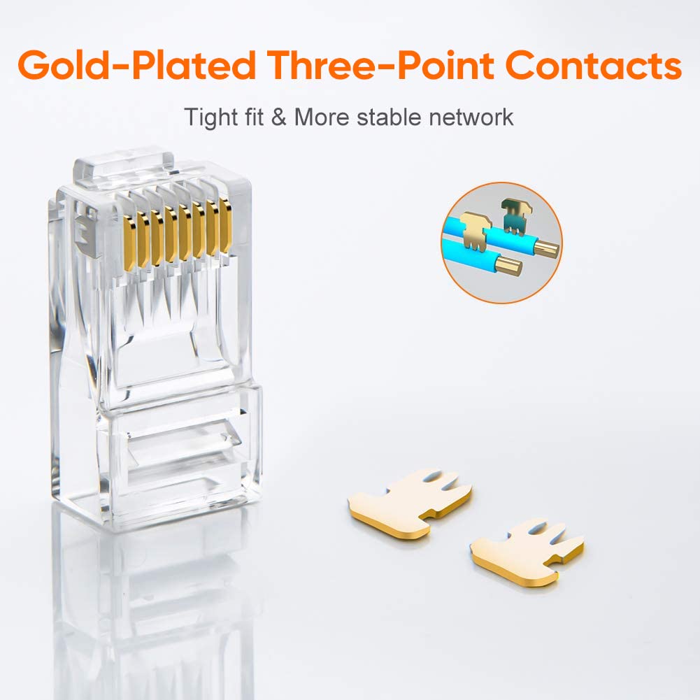 Cablecreation Cat6 Rj45 Connectors, 100-Pack Cat6 Rj45 Ends, Ethernet Cable Crimp Connectors Utp Network Plug For Solid Wire And