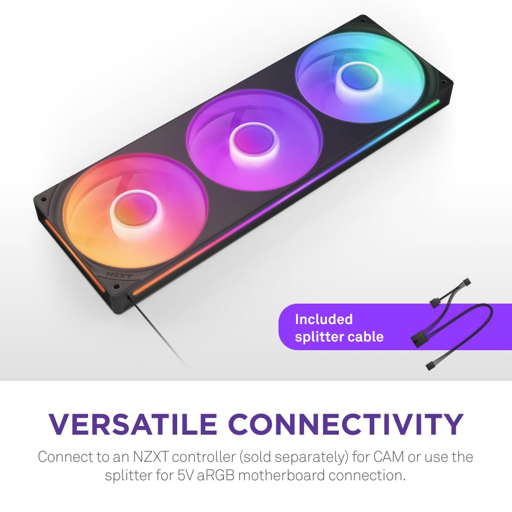 Nzxt F360 Rgb Core   360Mm Single Frame Fan Unit With 3 X 120Mm Rgb Fans   Speed & Lighting Control   High Static Pressure & Air