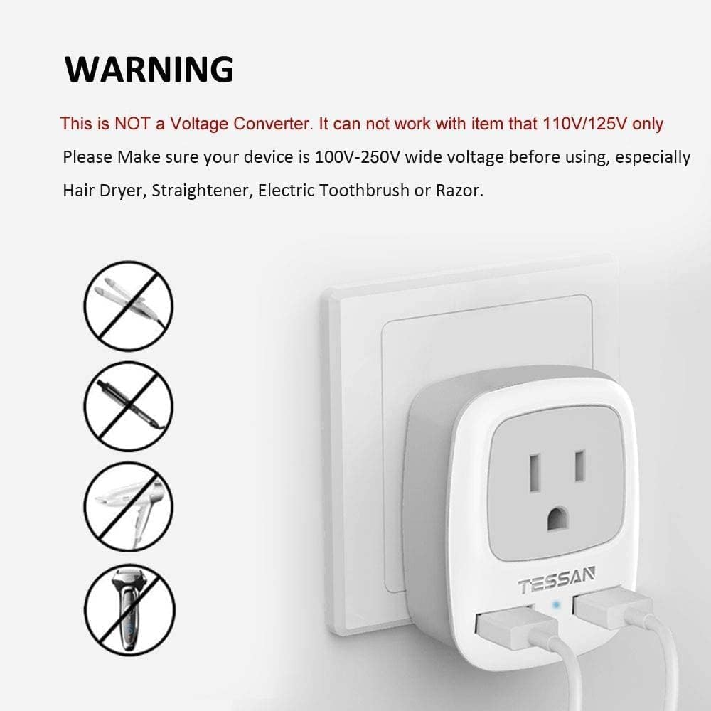 Tessan Australia New Zealand Travel Power Adapter, Type I Plug Adapter With 2 Usb & 1 American Grounded Outlet, Adaptor For Us T