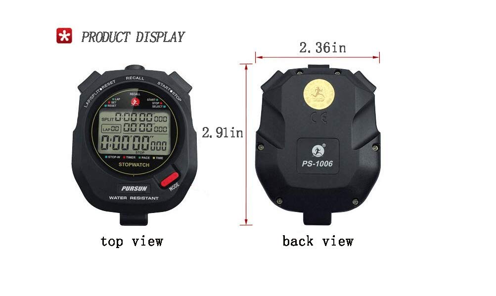 Professional Timer Stopwatch, Digital Sports Stopwatch With Countdown Timer, 100 Lap Memory, 0.01 Second Timing,Water Resistant,