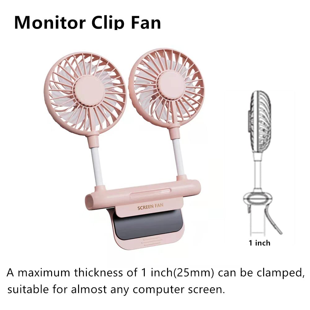 Monitor Fan, Thrrly Desktop Fan With 2 Fan Heads, 3 Speeds 360 Rotatable Office Desk Fan Usb Powered Cooling Fan With Sturdy Adj