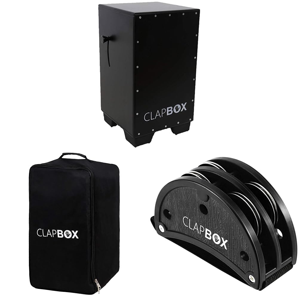 Clapbox Adjustable Snare Cajon CB50 in Oak Wood (H:50 W:30 L:30) with 3 Internal Snares & Clapbox Cajon Bag (Black) & Clapbox Fo