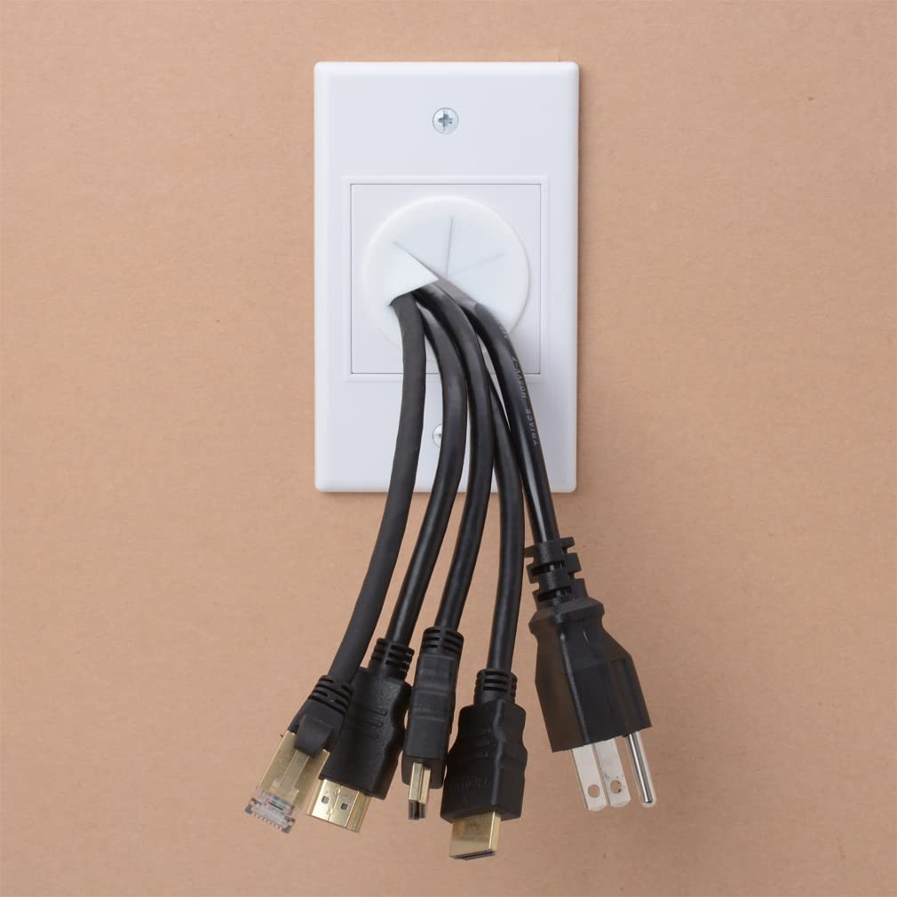 Yoemely Cable Pass Through Wall Plate White 12 Pack, 1 Gang Wall Plate With White Silicone Pass Through, Cable Wall Plate Organi