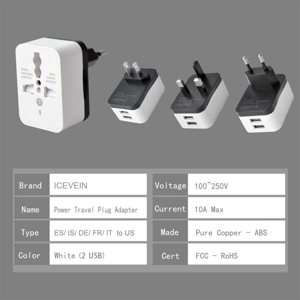 European Power Travel Plug Adapter, Spain Iceland Germany France Italy Power Travel Plug Adapter Converting From Europe To Us (2