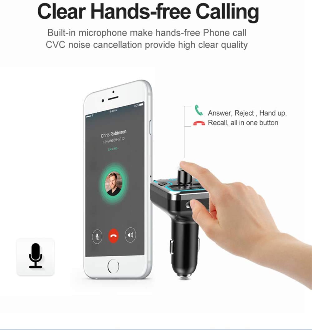 Car And Driver Bluetooth 5.0 Fm Transmitter For Car, Dual Usb And Type C Pd 18W Car Charger Wireless Car Adapter Receiver Siri Google Alexa Assistant
