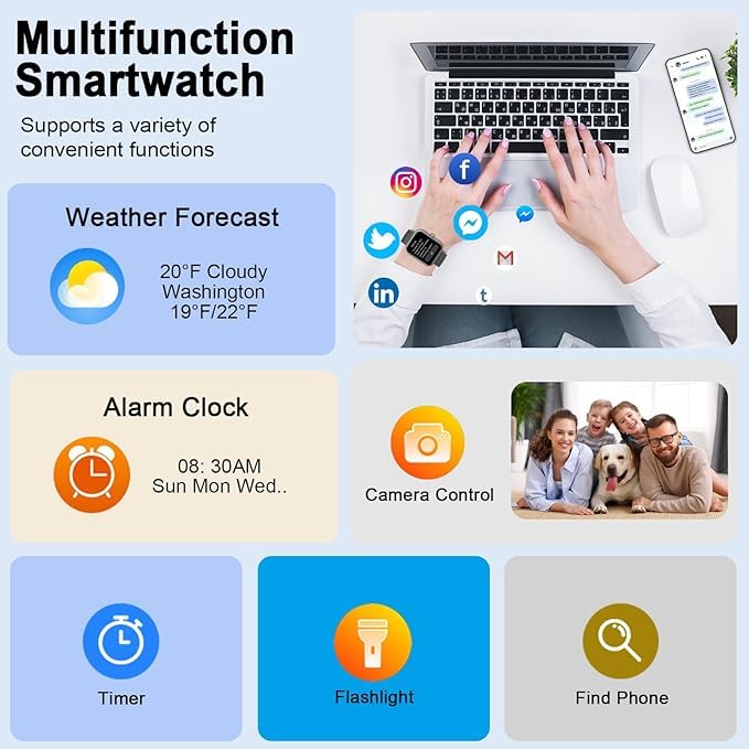 Myotec Smart Watch, 1.96'' For Men Women (Answer/Make Call), Fitness Tracker With 100+ Sport Modes, Ip68 Waterproof, Heart Rate/