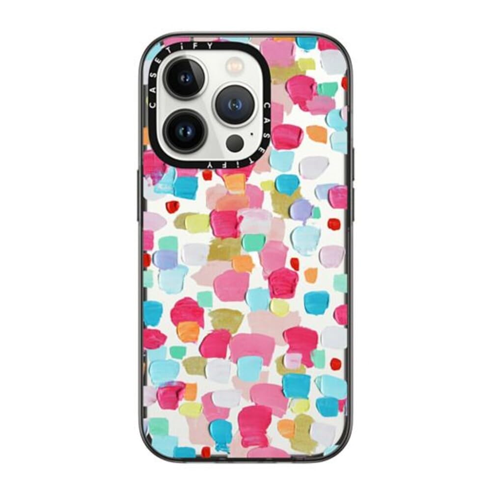 Casetify Compact Iphone 14 Pro Case [2X Military Grade Drop Tested / 4Ft Drop Protection]   Magenta Confetti   Clear Black