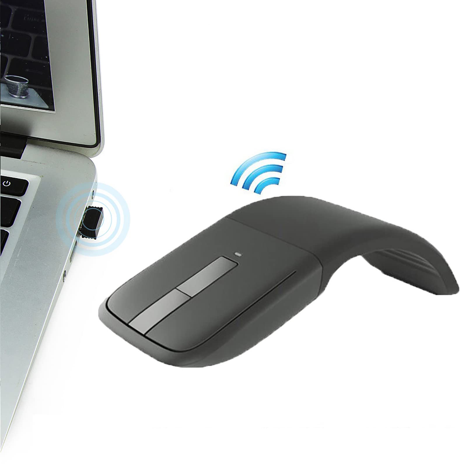 UltraThin Folding Mouse 2.4G Wireless Arc Mouse 1000 DPI Universal Portable Optical Mouse with USB Receiver, suiable for PC/Not
