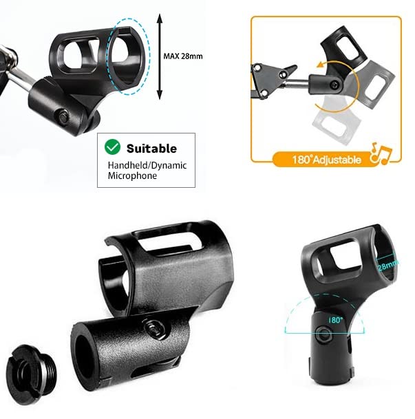Microphone Clip, Mic Clamp Mount Holder Compatible With Shure Sm58 Sm48 Sm81 Sm57 Mic, Mv5,Mv51,Pga52,Sennheiser E835,E945 E935,Nady Dm 80 Dm 70 Drum,Blue Yeti Usb S X Nano Microphones