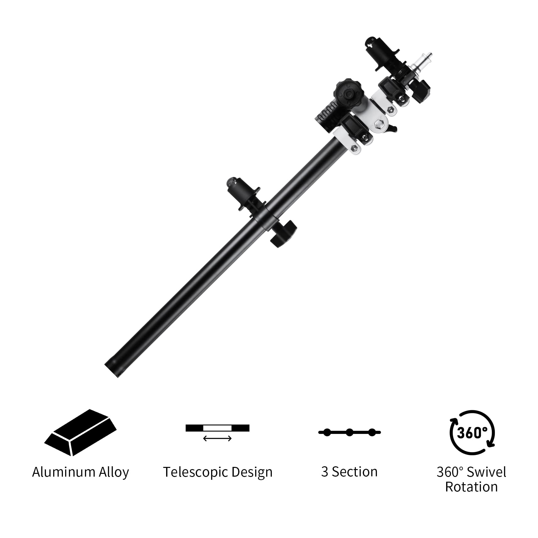 Selens Telescopic Reflector Holder Extendable Boom Arm 360 Degree Swivel With Adjustable Length For Photo Studio Product And Por