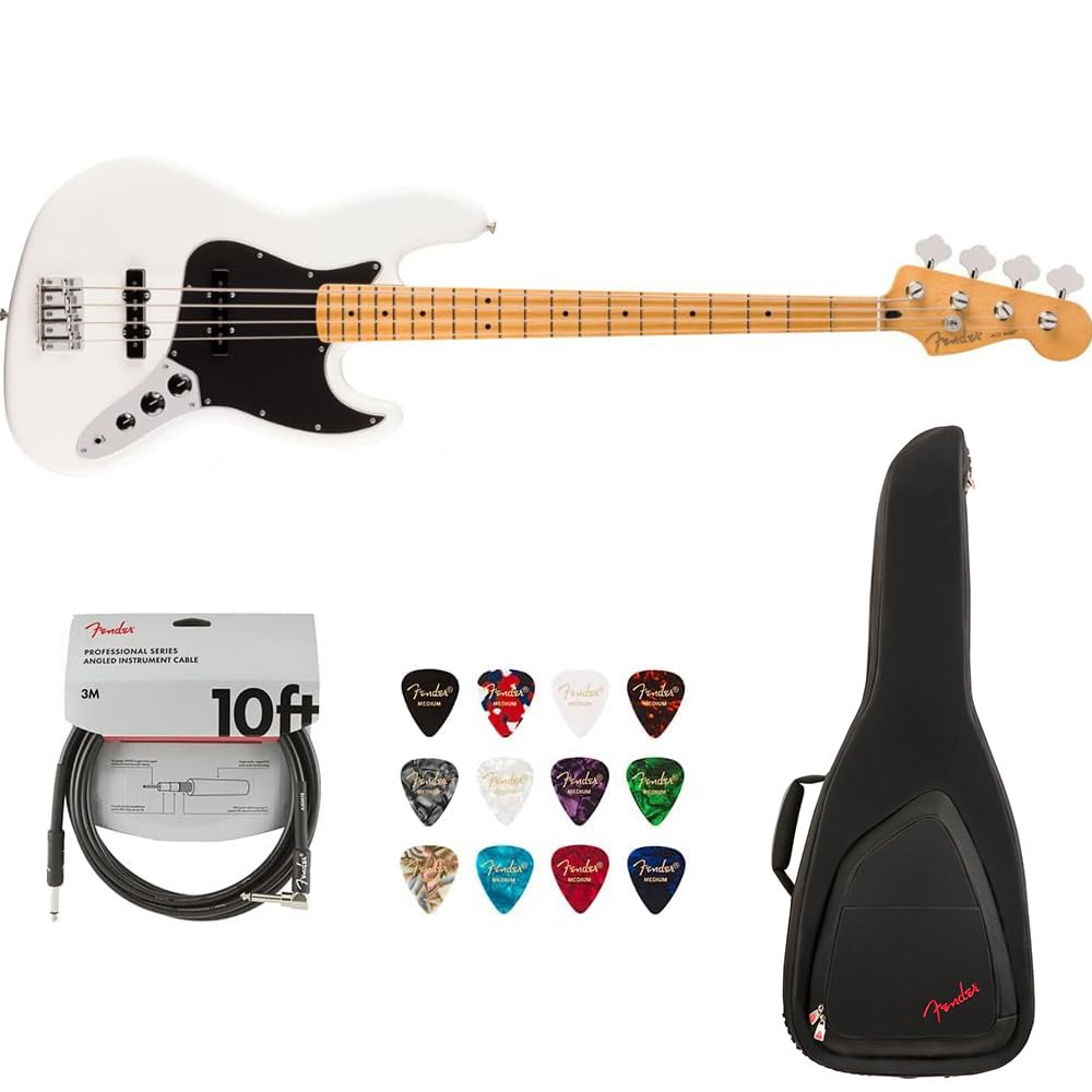 Fender Player II Jazz Bass - Polar White with Maple Fingerboard Bundle with Fender FB620 Electric Bass Gig Bag (Black), 12-Pack 