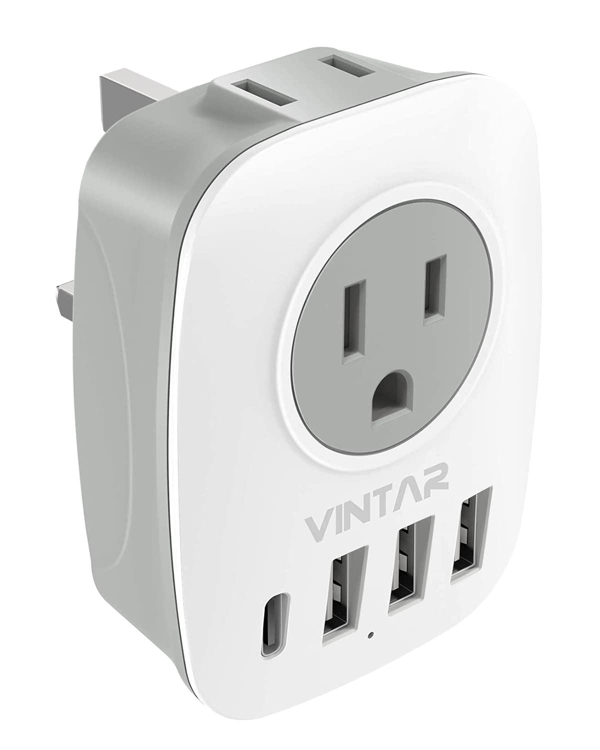 Uk Ireland Travel Plug Adapter, Vintar Type G Travel Adapter With 1Usb C, 3 Usb Ports And 2 Outlets,6 In 1 Uk Power Adaptor For