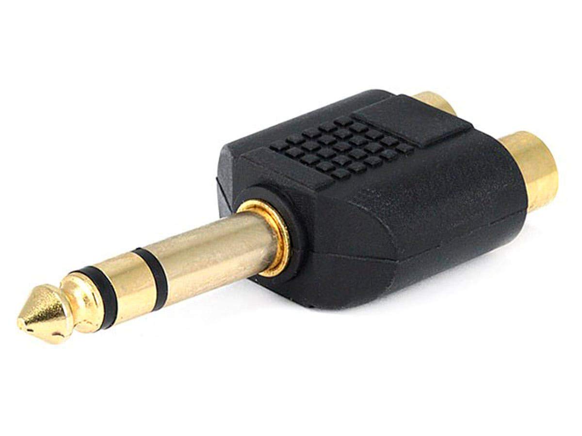 Monoprice 107193 6.35 Mm Stereo Plug To 2 Rca Jack Splitter Adaptor, Gold Plated