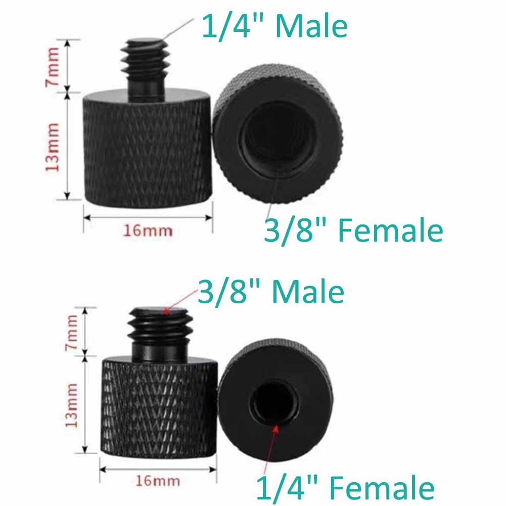 Vizemo 4 Pcs Aluminum Camera Screw Adapter Thread 1/4' Male To 3/8' Female And 3/8' Male To 1/4' Female Adapter Set For Camera Monitor, Tripod, Microphone Mic Stand Mount(4 Pcs)