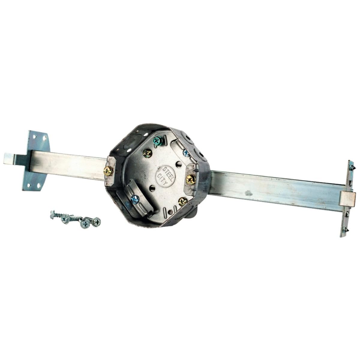 Steel City 54151Cfb Bhl Pre Galvanized Steel Octagon Ceiling Fan Support Box With Bar Hanger With C 5 Non Metallic Cable Clamp A