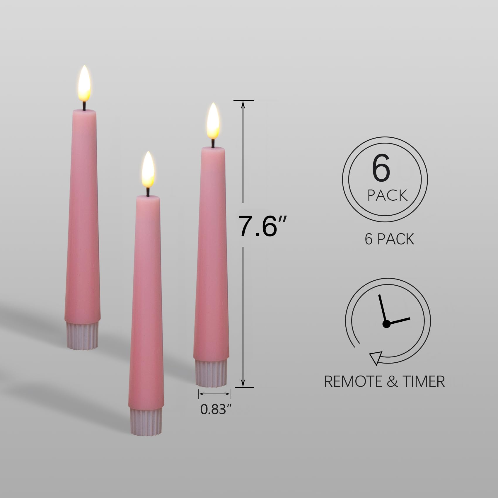 Eywamage Short Pink Flameless Taper Candles With Remote, Flickering Battery Led Wax Candlesticks Set Of 6