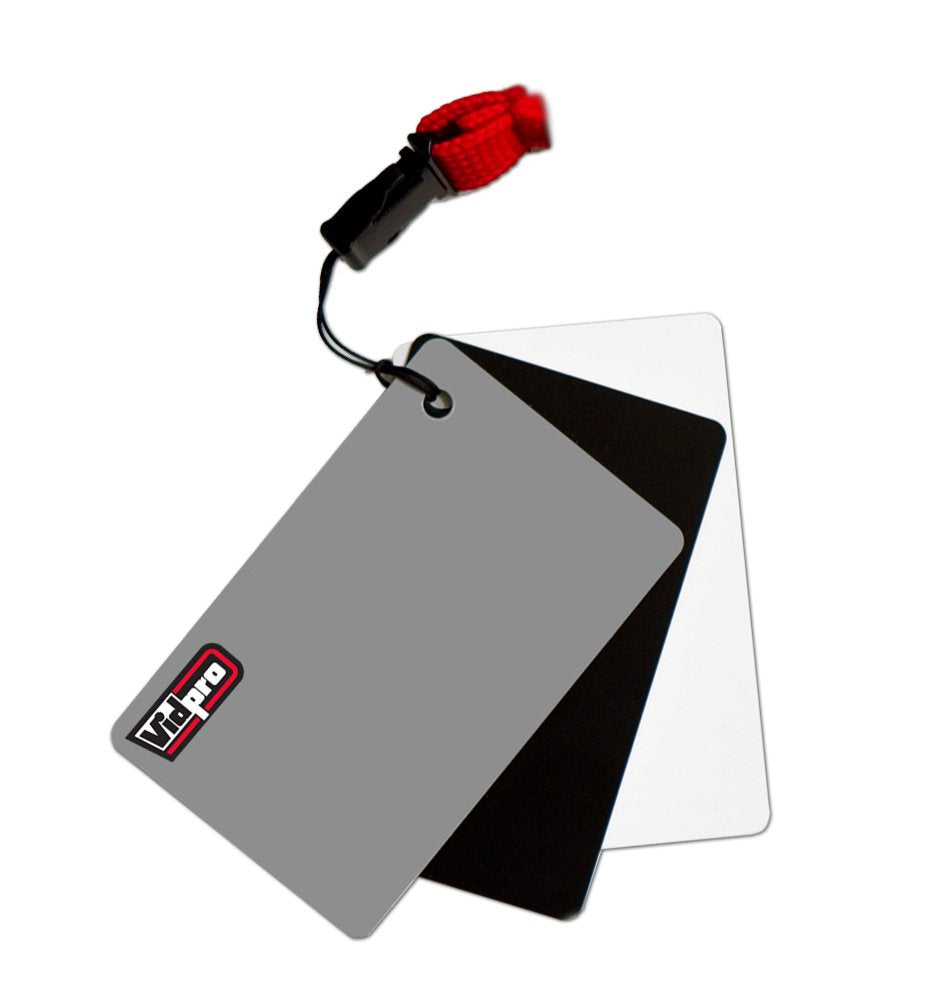 Vidpro White Balance 3 Card Set With Lanyard Strap 2''X3'' Inch Grey, Black, White In Box