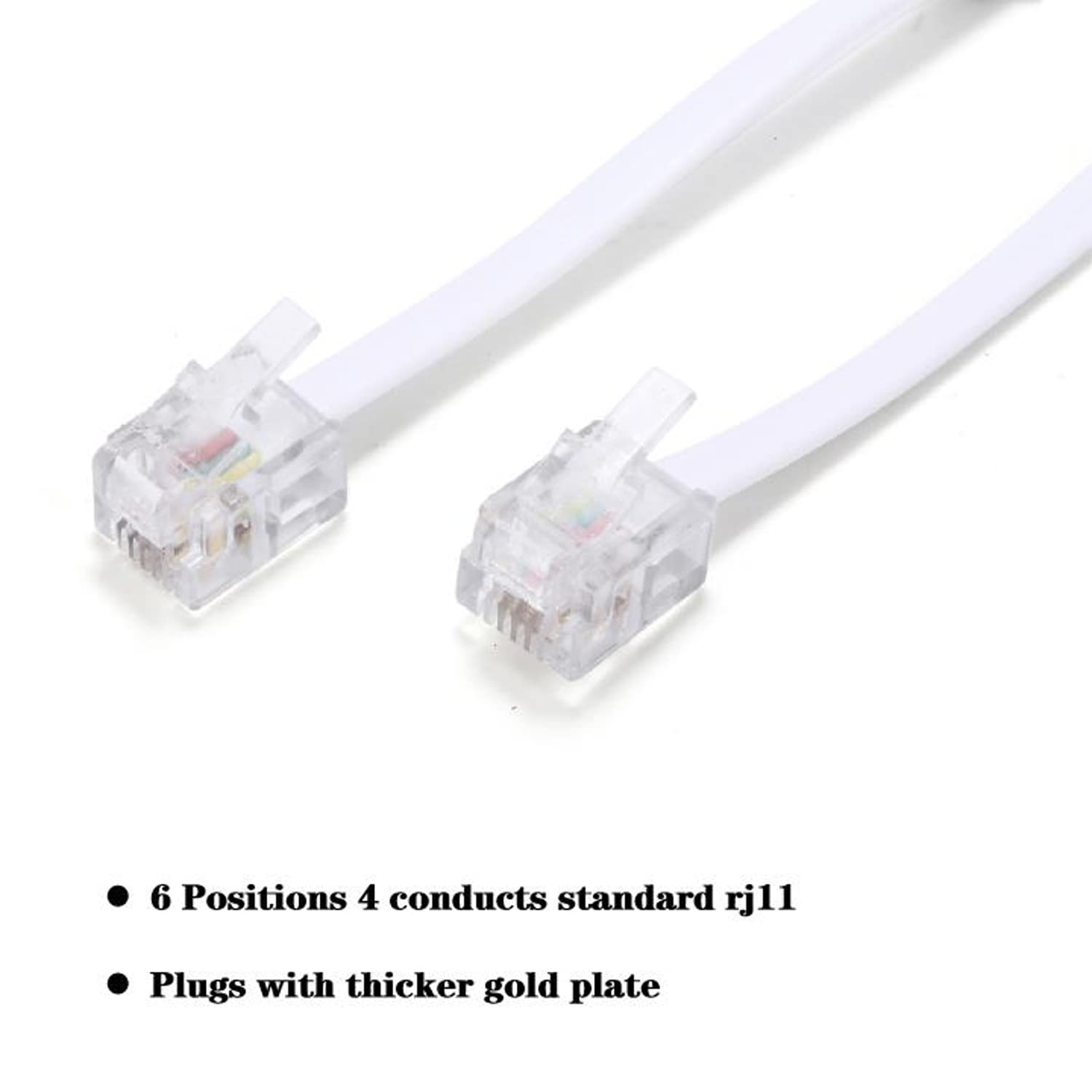 Lansensu 15 Feet Telephone Landline Extension Cord Cable Cord With Standard Rj 11 6P4C Plug (White 15 Ft, 2Pack)